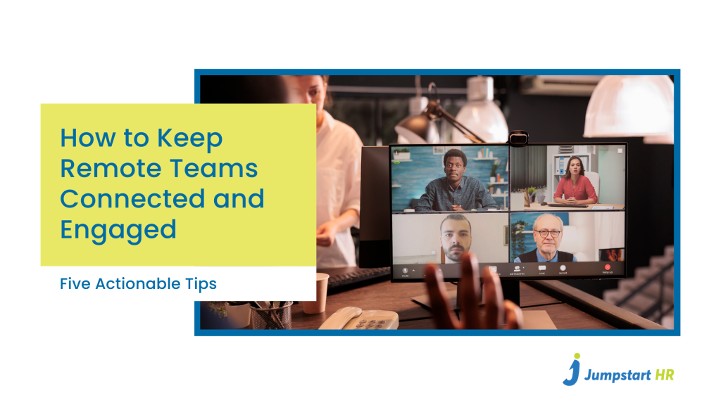 Four diverse individuals on a web meeting and a raised hand.